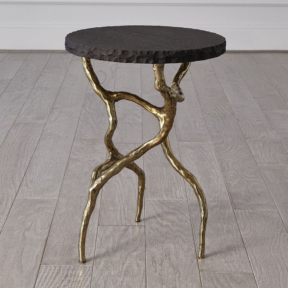 Side Tables Root Table-Faux Brass w/Black Marble