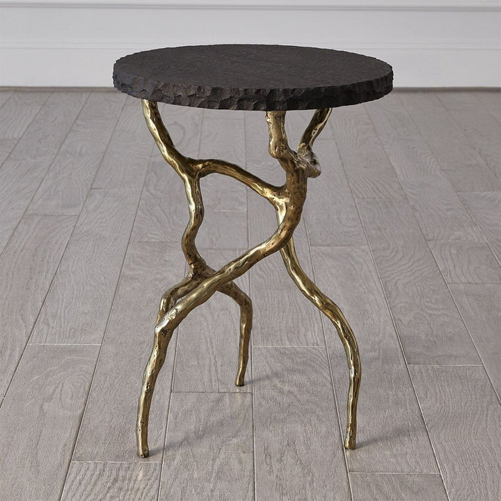 Side Tables Root Table-Faux Brass w/Black Marble