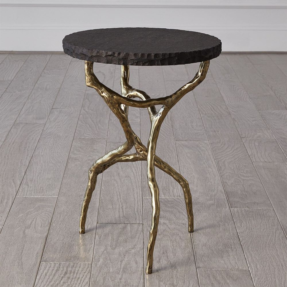 Root Table-Faux Brass w/Black Marble