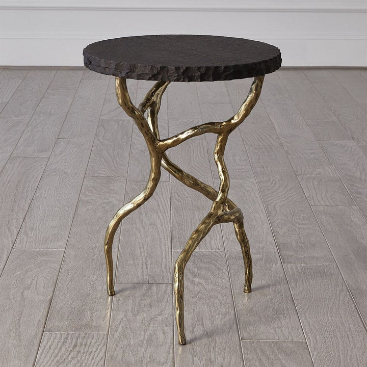 Root Table-Faux Brass w/Black Marble