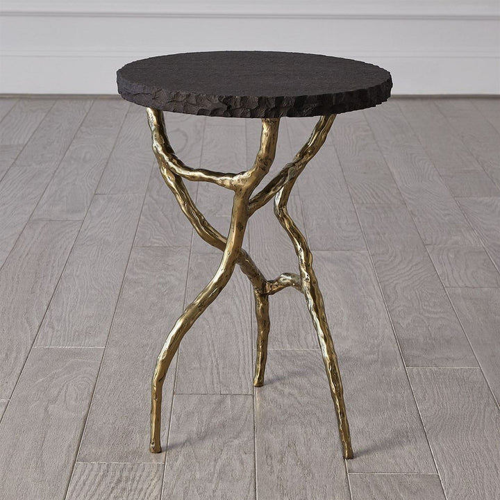 Root Table-Faux Brass w/Black Marble
