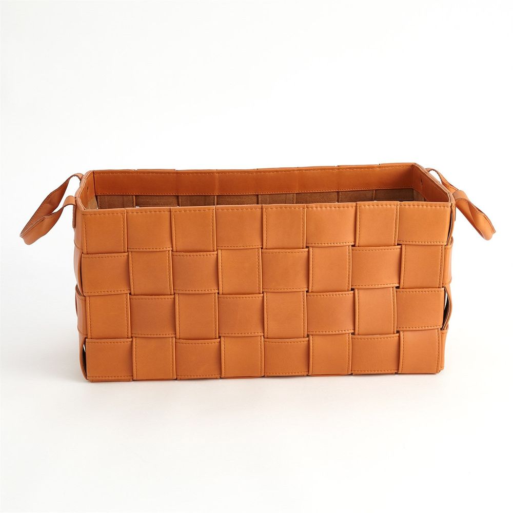 Baskets Soft Woven Leather Basket-Orange-Lg