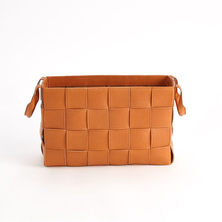 Soft Woven Leather Basket-Orange-Lg