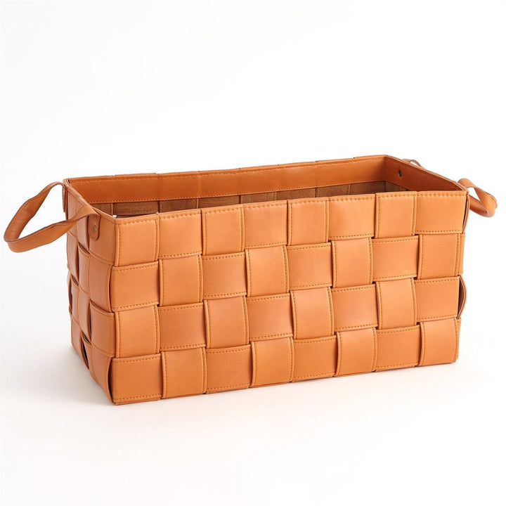 Soft Woven Leather Basket-Orange-Lg