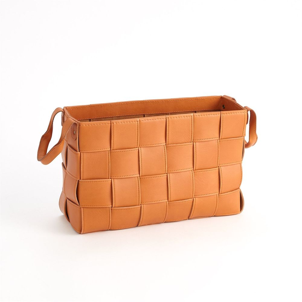 Soft Woven Leather Basket-Orange-Lg