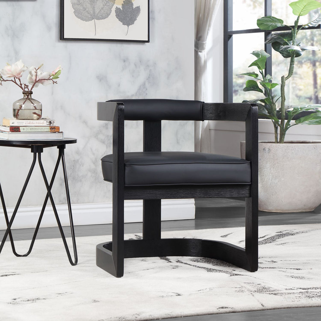 Manchester Vegan Leather Upholstered Dining Chair — Black / Black Wire Brush