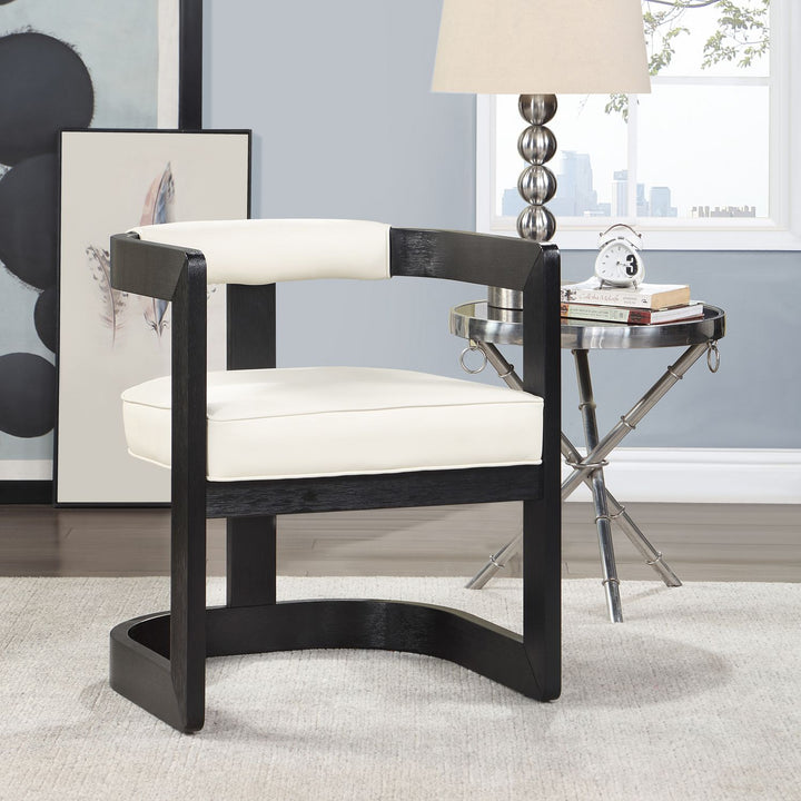 Manchester Vegan Leather Upholstered Dining Chair — Cream / Black Wire Brush