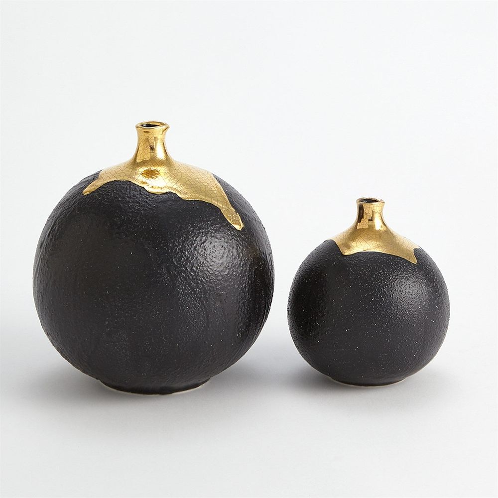 Dipped Golden Crackle/Black Cylinder Vase-Lg