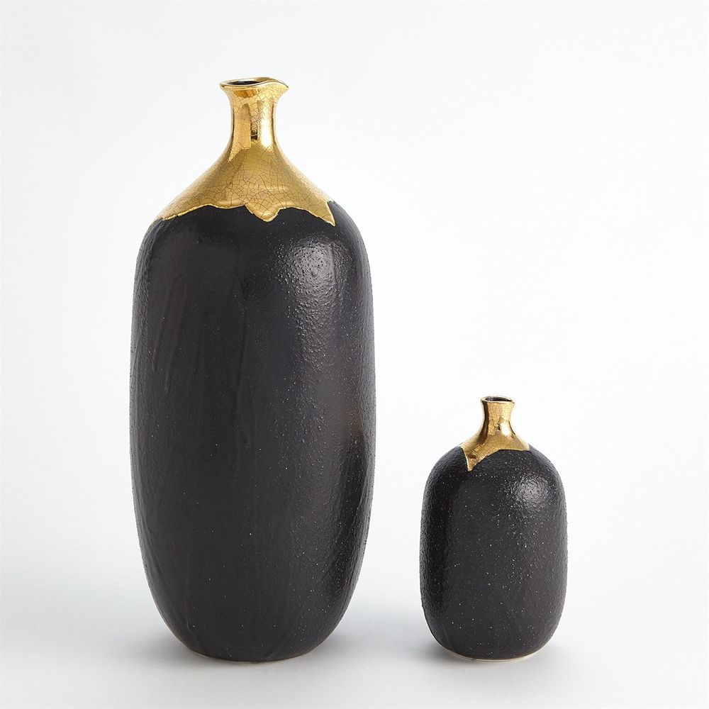Dipped Golden Crackle/Black Cylinder Vase-Lg