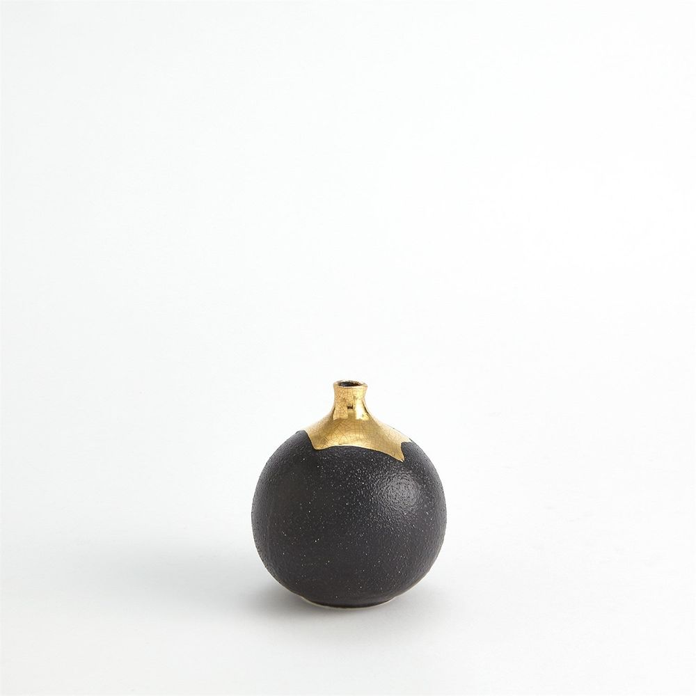 Dipped Golden Crackle/Black Cylinder Vase-Lg
