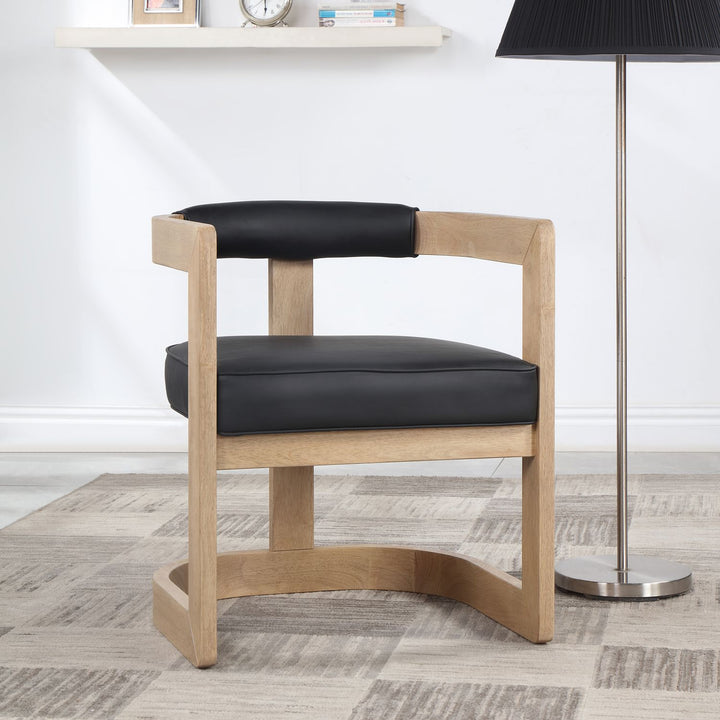 Manchester Vegan Leather Upholstered Dining Chair — Black / Natural Wire Brush