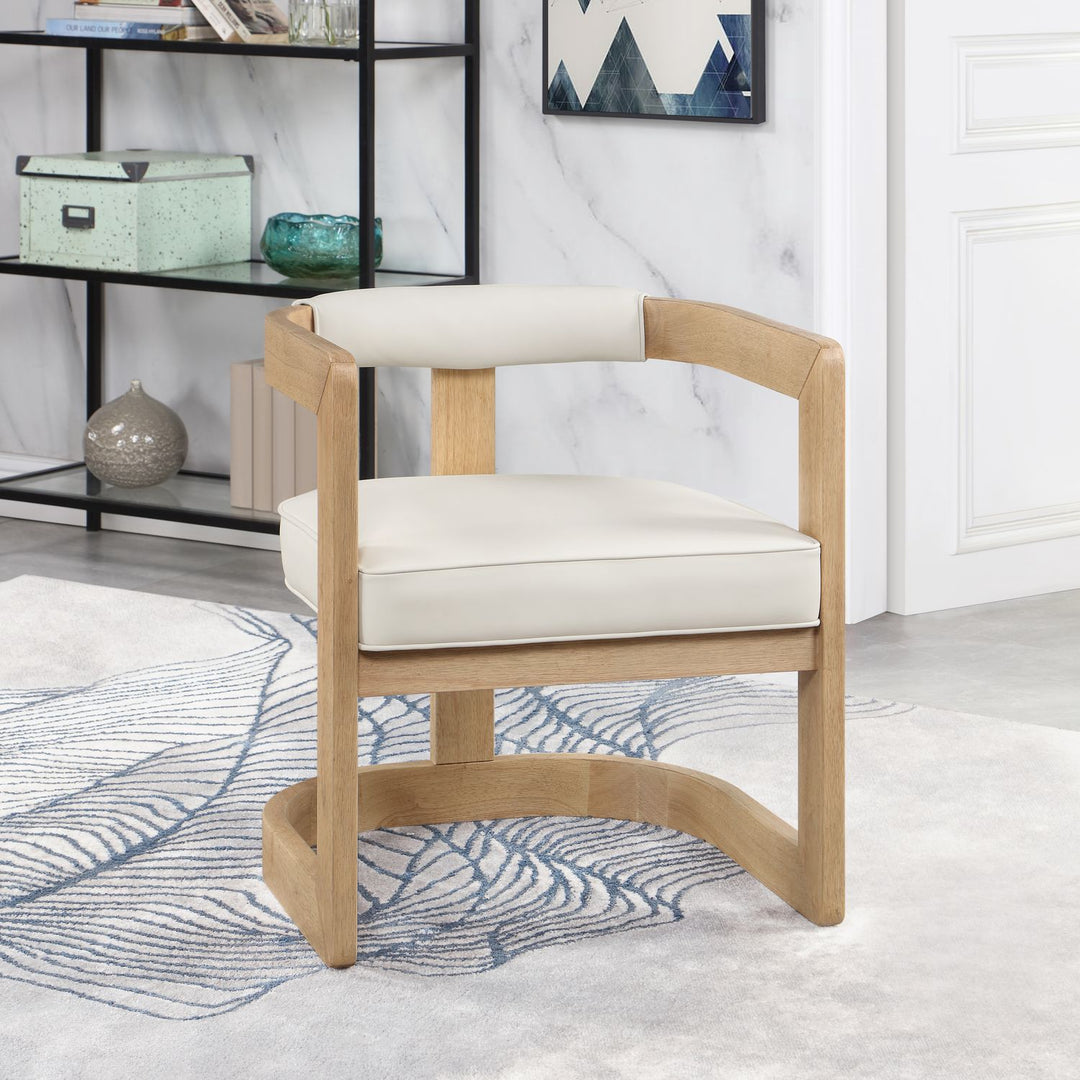 Manchester Vegan Leather Upholstered Dining Chair — Cream / Natural Wire Brush