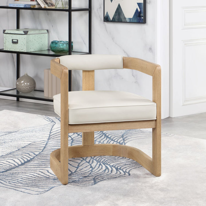 Manchester Vegan Leather Upholstered Dining Chair — Cream / Natural Wire Brush