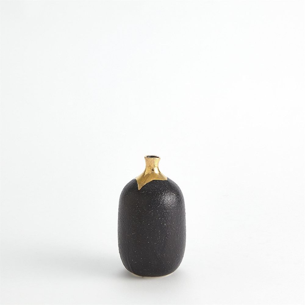 Dipped Golden Crackle/Black Cylinder Vase-Lg