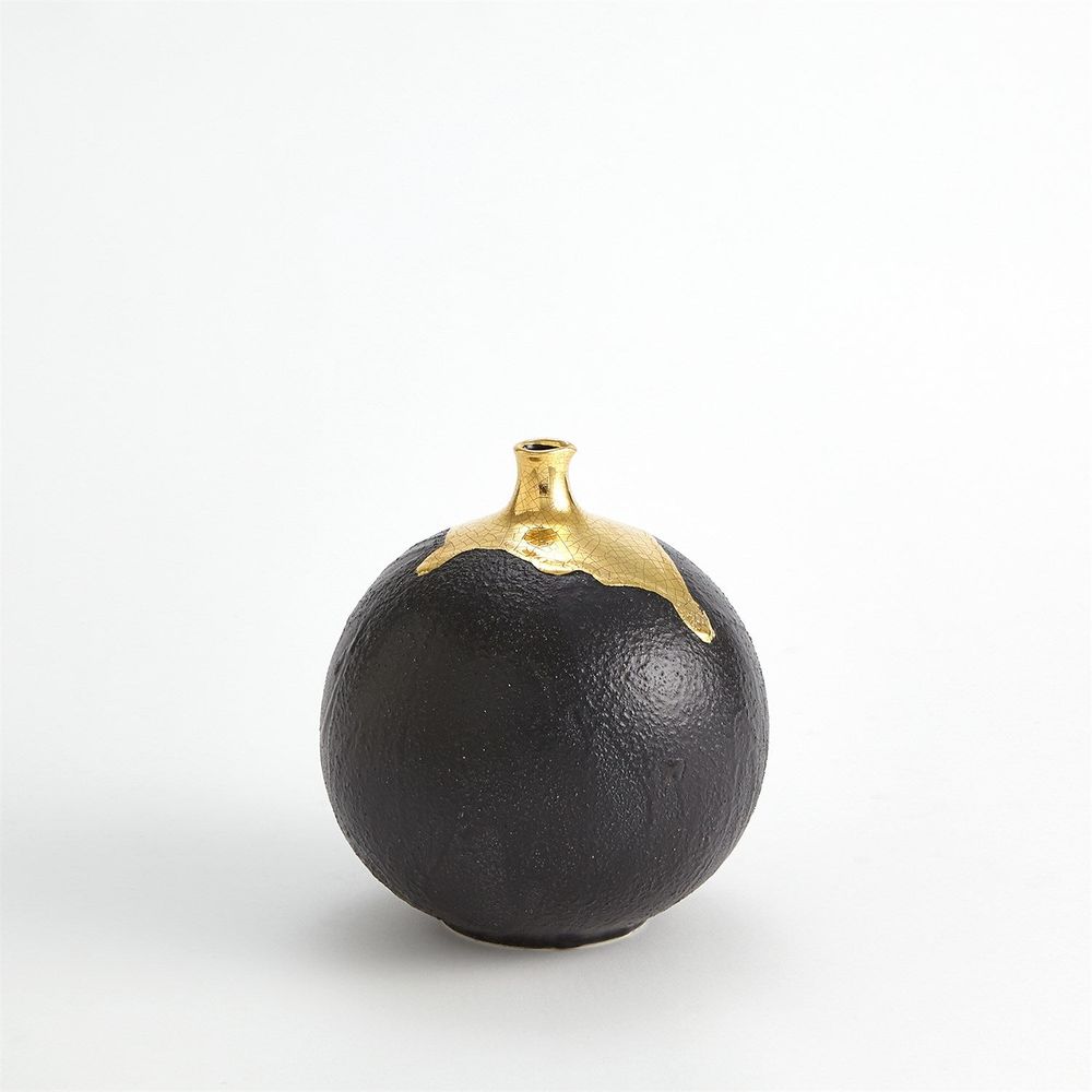 Dipped Golden Crackle/Black Cylinder Vase-Lg