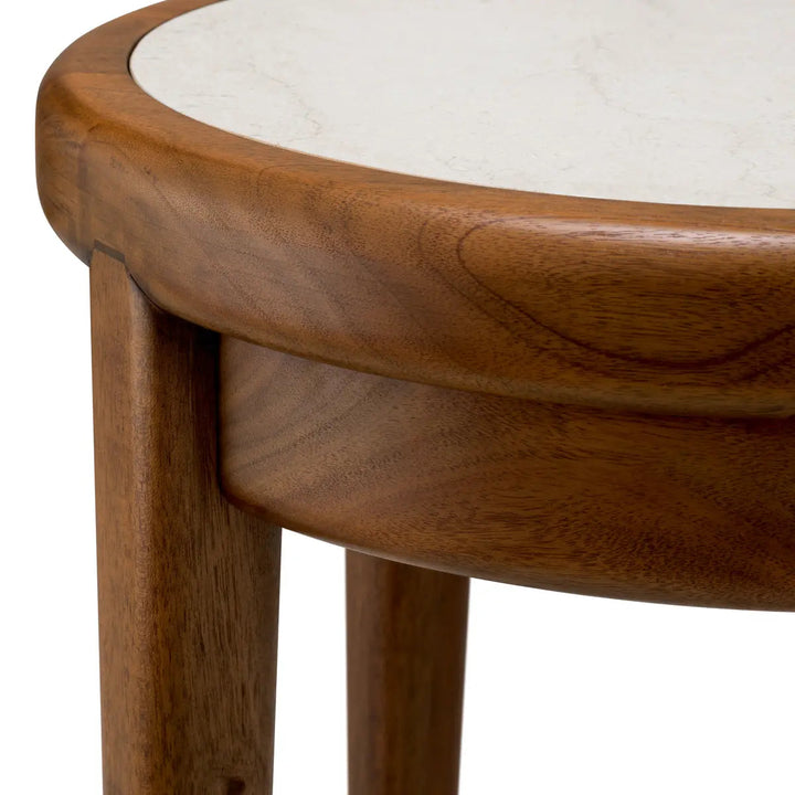 Side Table Hensley Round Mahogany Wood Caramel Finish Beige Marble - image 5
