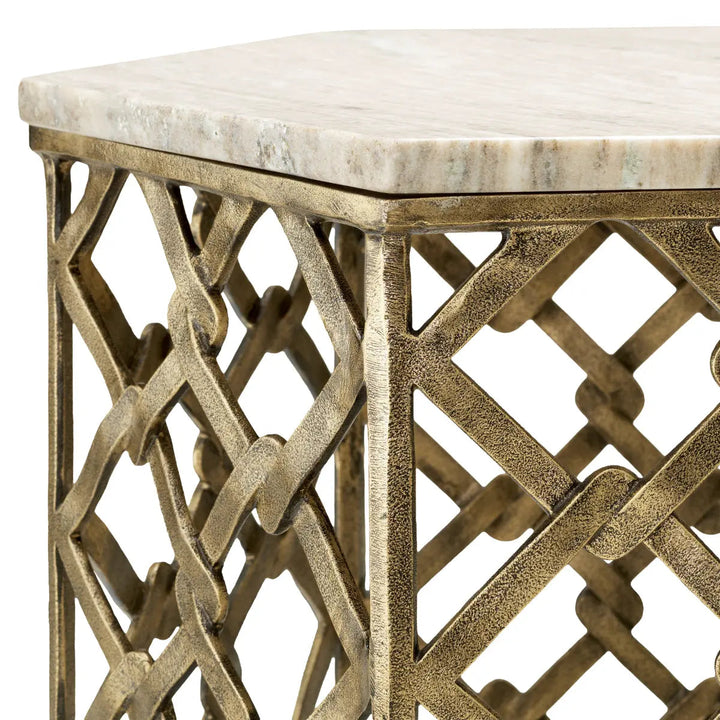 Side Table Stratham Antique Brass Finish Marble Top - image 5