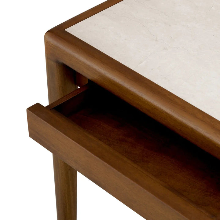 Side Table Hensley Square Mahogany Wood Caramel Finish Beige Marble - image 5