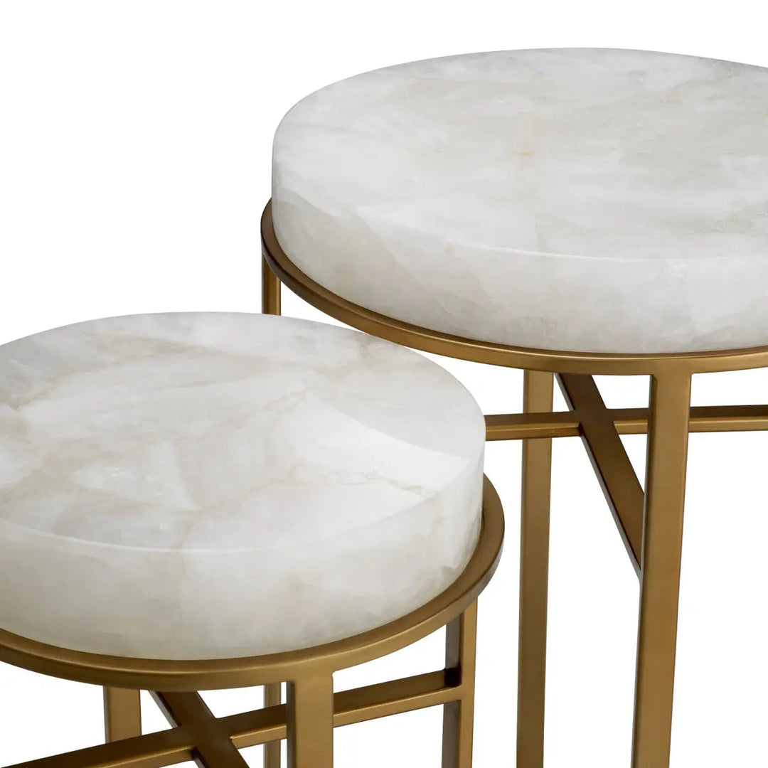 Side Table Hoxton Vintage Brass Finish Rock Crystal Set Of 2 - image 5