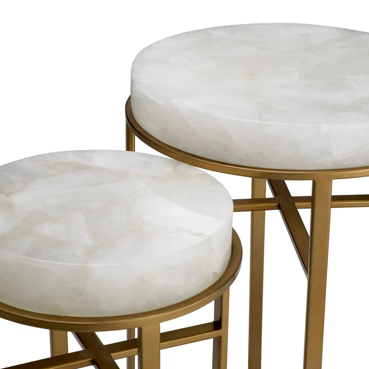 Side Table Hoxton Vintage Brass Finish Rock Crystal Set Of 2 - image 5