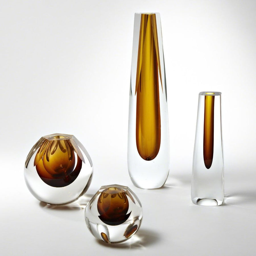 Vases Square Cut Glass Vase-Amber