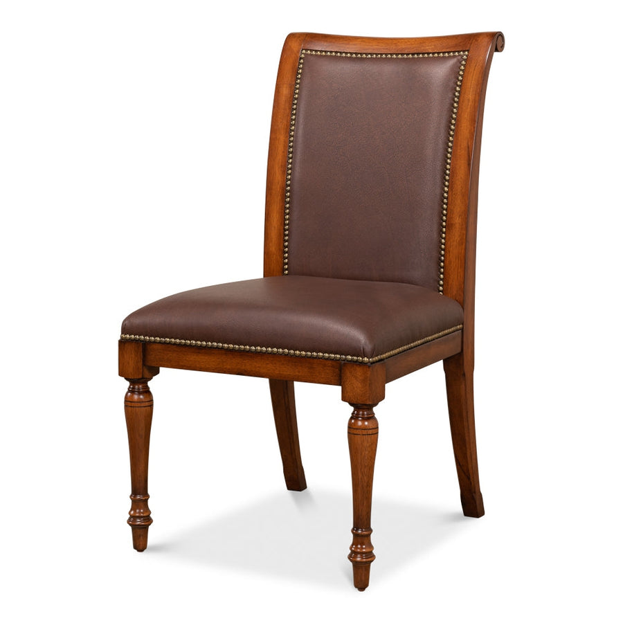Jupe Side Chair - Walnut W/Brown Leather-SARREID-SARREID-60-29-Dining Chairs-1-France and Son