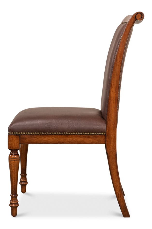 Jupe Side Chair - Walnut W/Brown Leather-SARREID-SARREID-60-29-Dining Chairs-3-France and Son