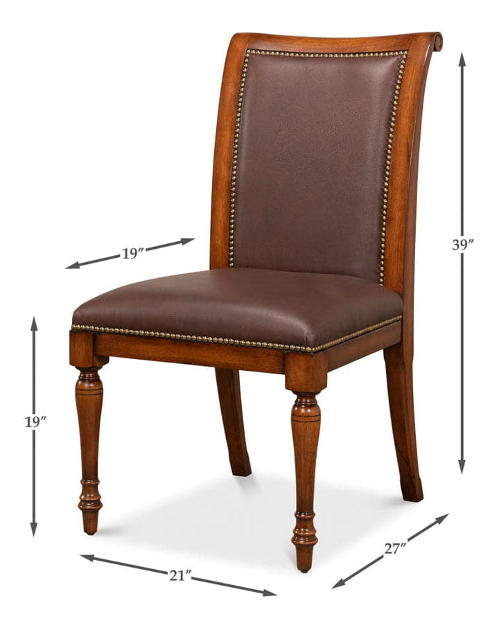 Jupe Side Chair - Walnut W/Brown Leather-SARREID-SARREID-60-29-Dining Chairs-5-France and Son