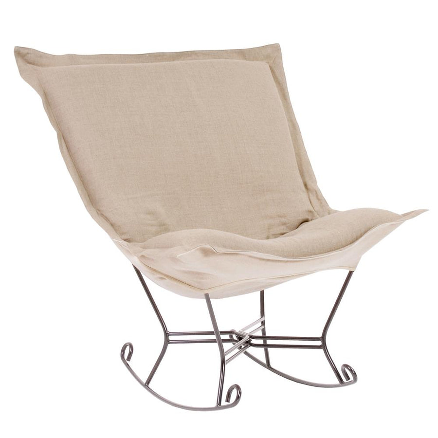 Scroll Puff Rocker Linen Slub Natural Titanium Frame-The Howard Elliott Collection-HOWARD-600-610-Lounge Chairs-1-France and Son