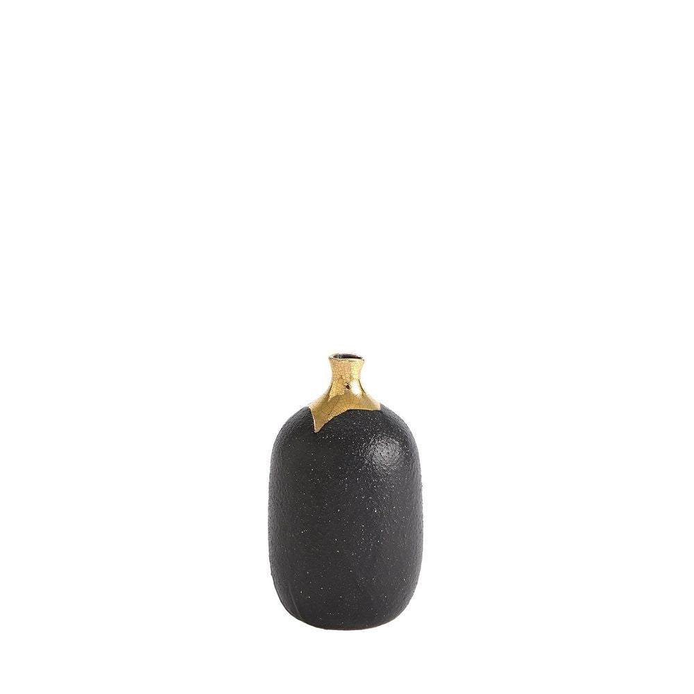 Dipped Golden Crackle/Black Cylinder Vase-Lg