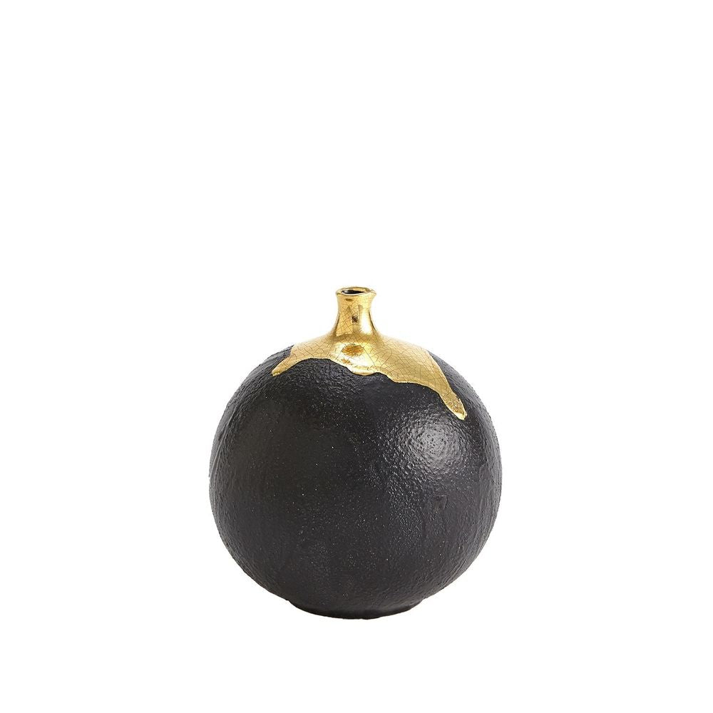 Dipped Golden Crackle/Black Cylinder Vase-Lg