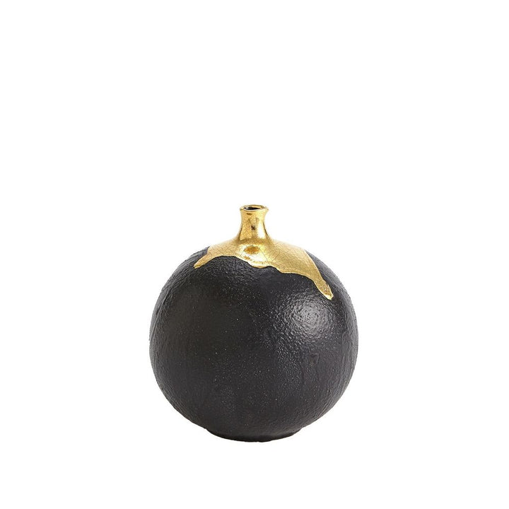 Dipped Golden Crackle/Black Cylinder Vase-Lg
