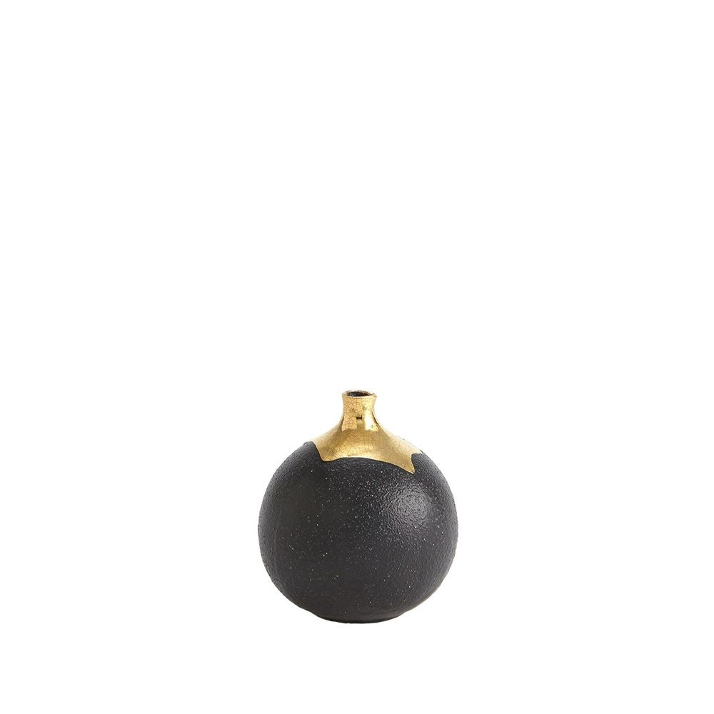 Dipped Golden Crackle/Black Cylinder Vase-Lg