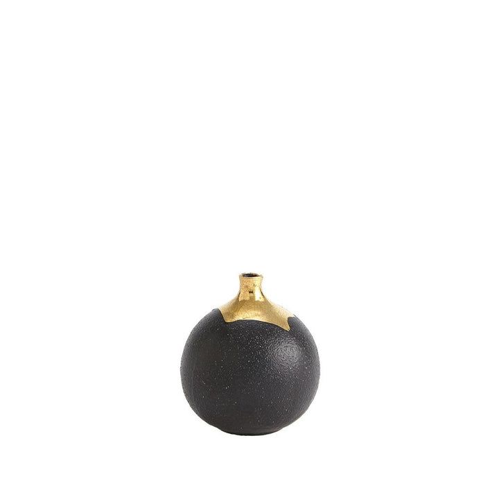 Dipped Golden Crackle/Black Cylinder Vase-Lg