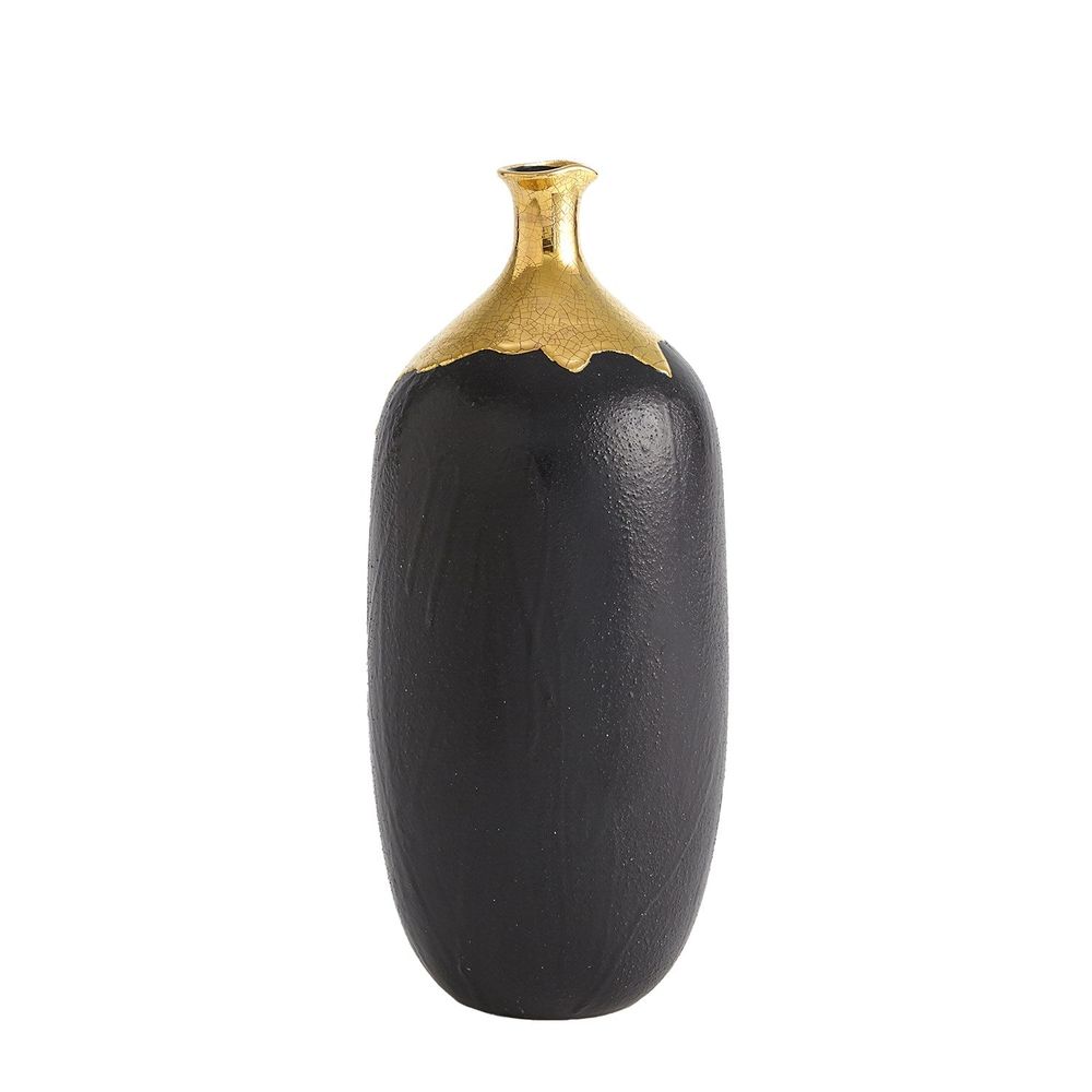 Dipped Golden Crackle/Black Cylinder Vase-Lg