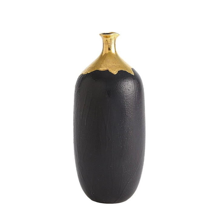 Dipped Golden Crackle/Black Cylinder Vase-Lg