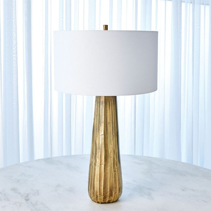 Table Lamps Chased Round Table Lamp-Antique Brass