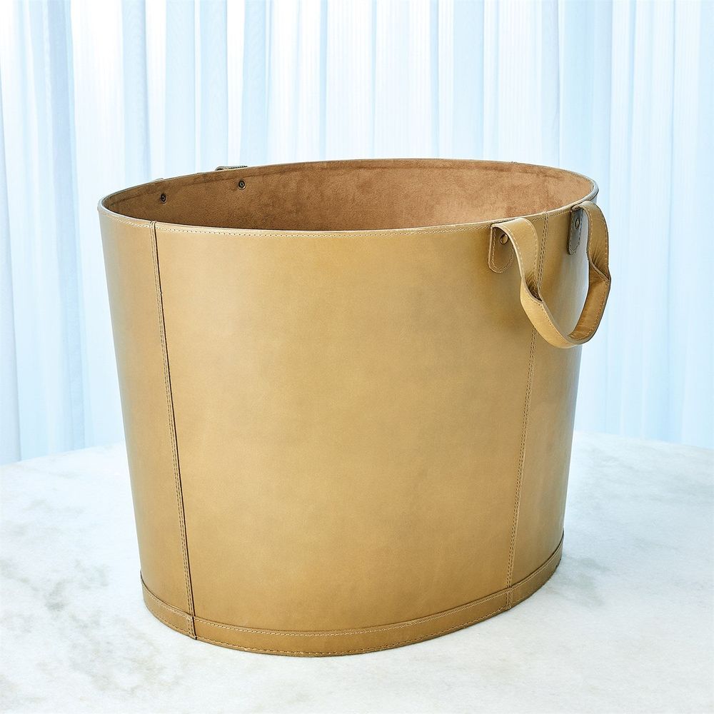 Baskets Oversized Oval Leather Basket - Putty