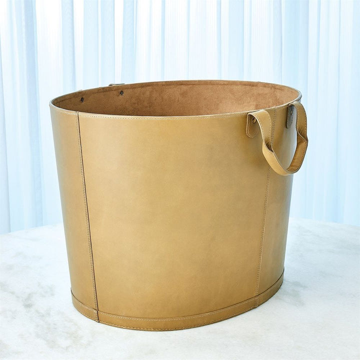 Baskets Oversized Oval Leather Basket - Putty