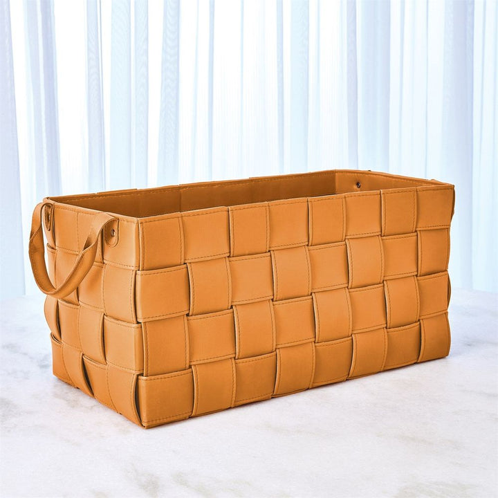 Baskets Soft Woven Leather Basket-Orange-Lg
