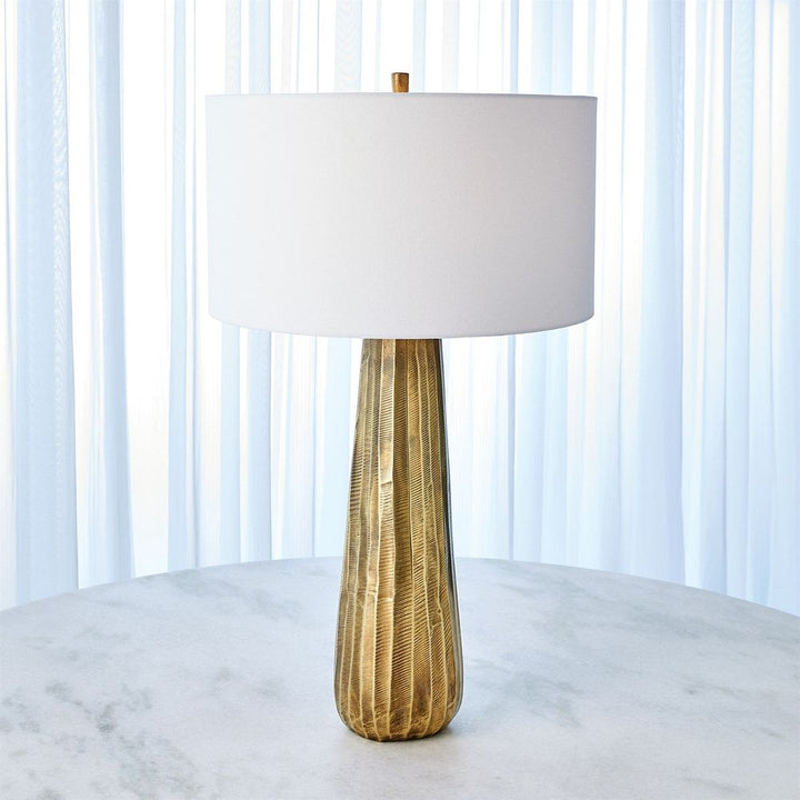 Table Lamps Chased Round Table Lamp-Antique Brass