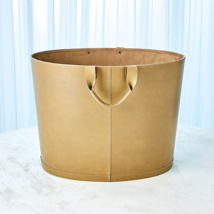 Baskets Oversized Oval Leather Basket - Putty