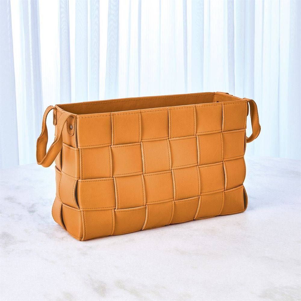 Soft Woven Leather Basket-Orange-Lg