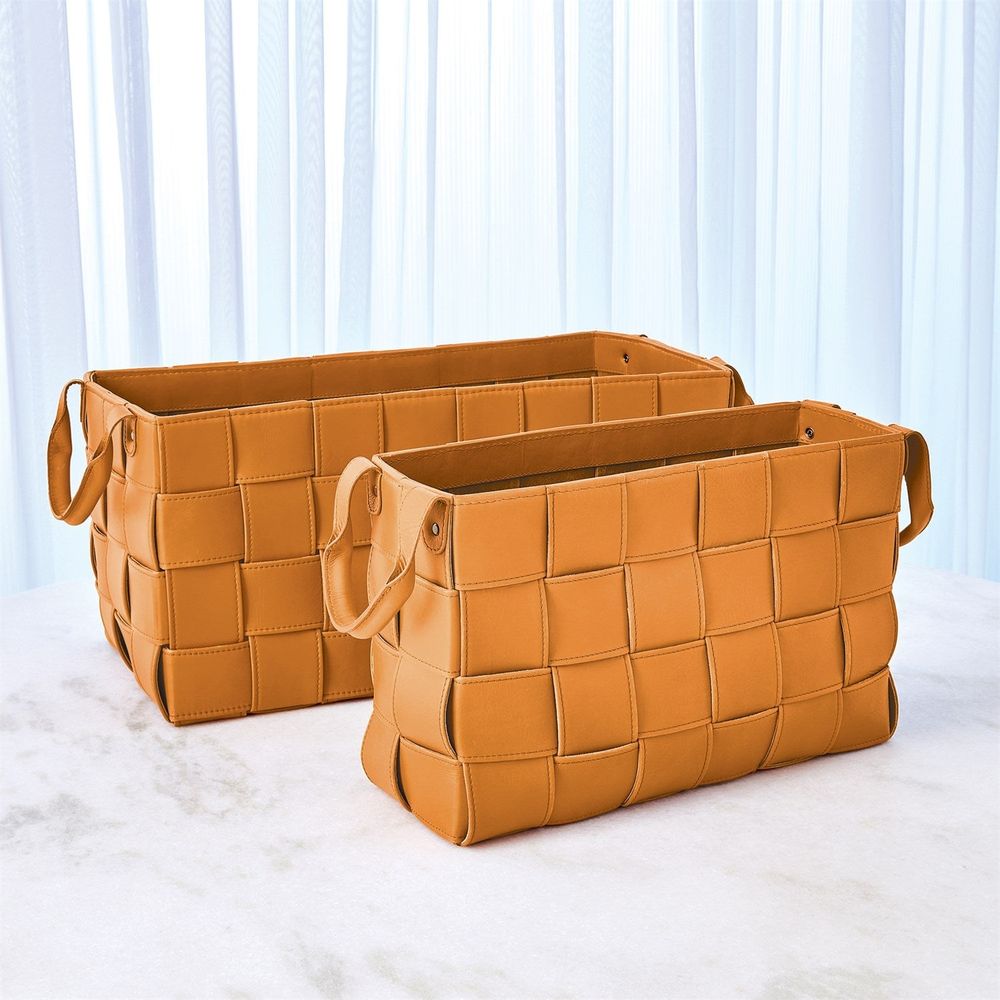 Baskets Soft Woven Leather Basket-Orange-Lg