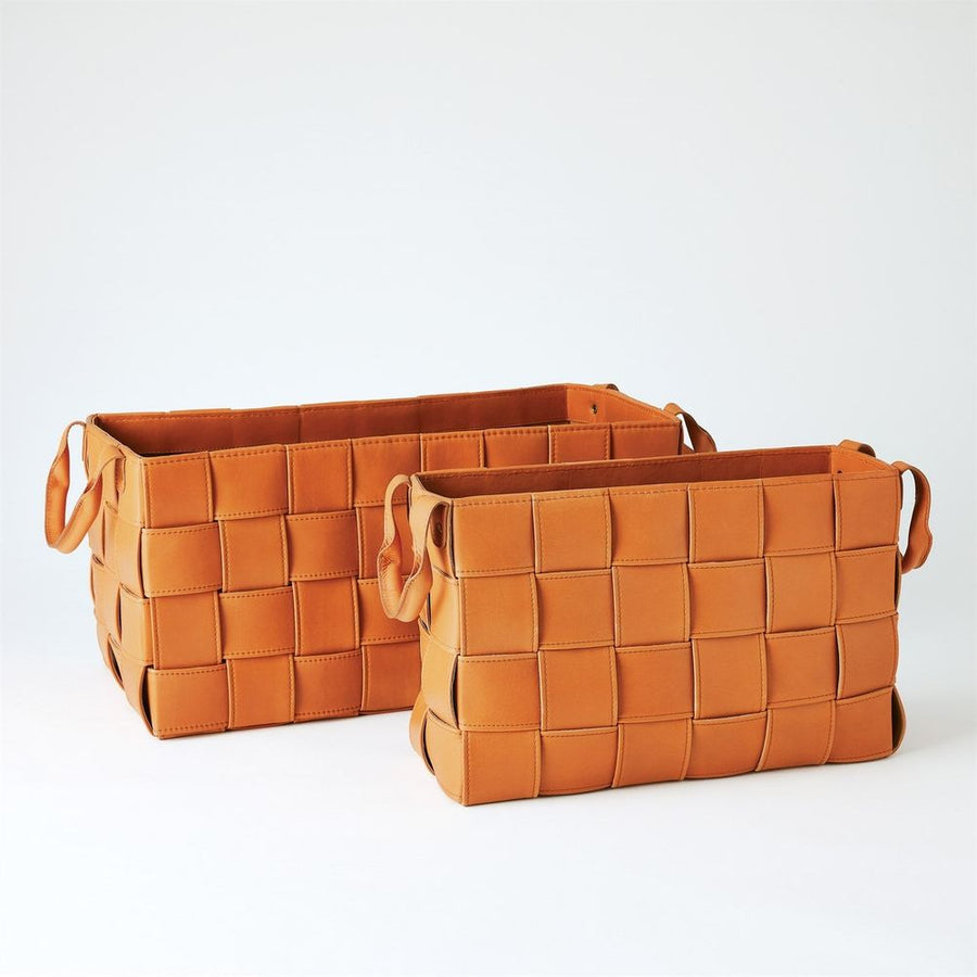 Baskets Soft Woven Leather Basket-Orange-Lg