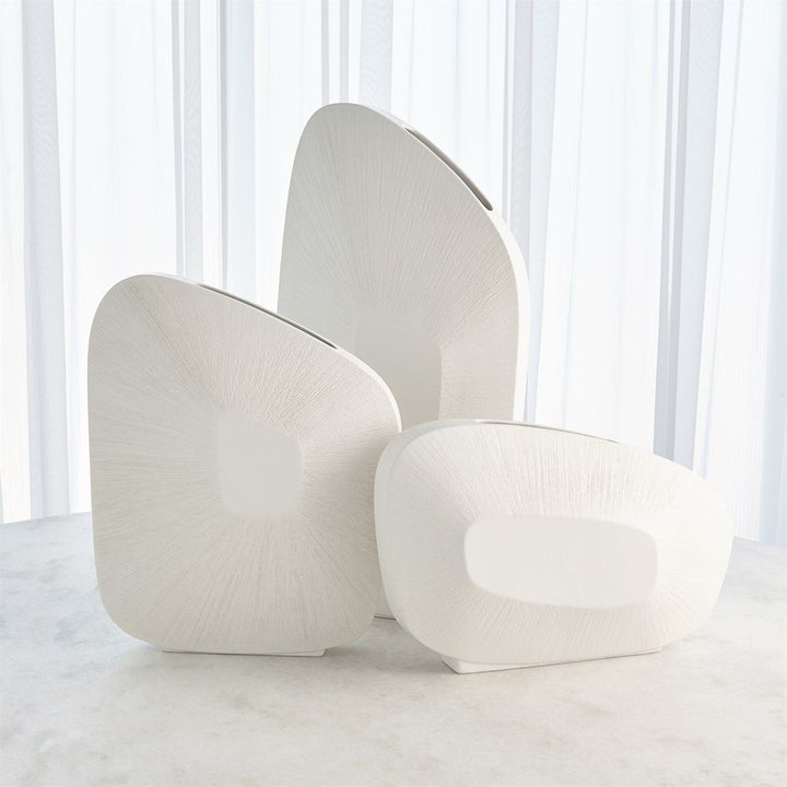 Offset Square Scratch Vase-Matte White-Low