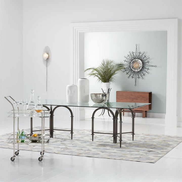 Rectangular Bar Cart w/Mirror-Nickel