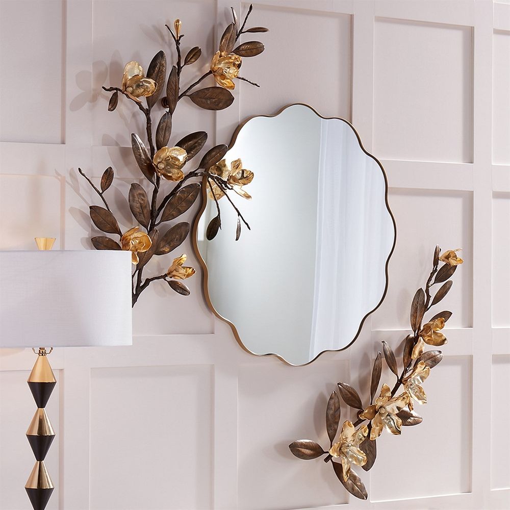 Wall Decor Magnolia Branch Wall Art-Antique Brass/Gold-Sm