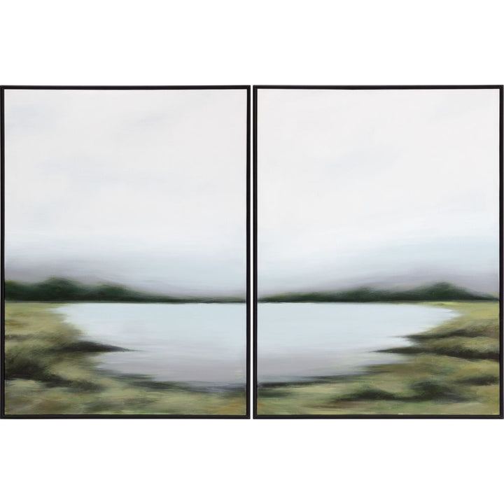 Wall Art Lakeside Views (Set Of 2) - 36" X 48" - Black Floater Frame