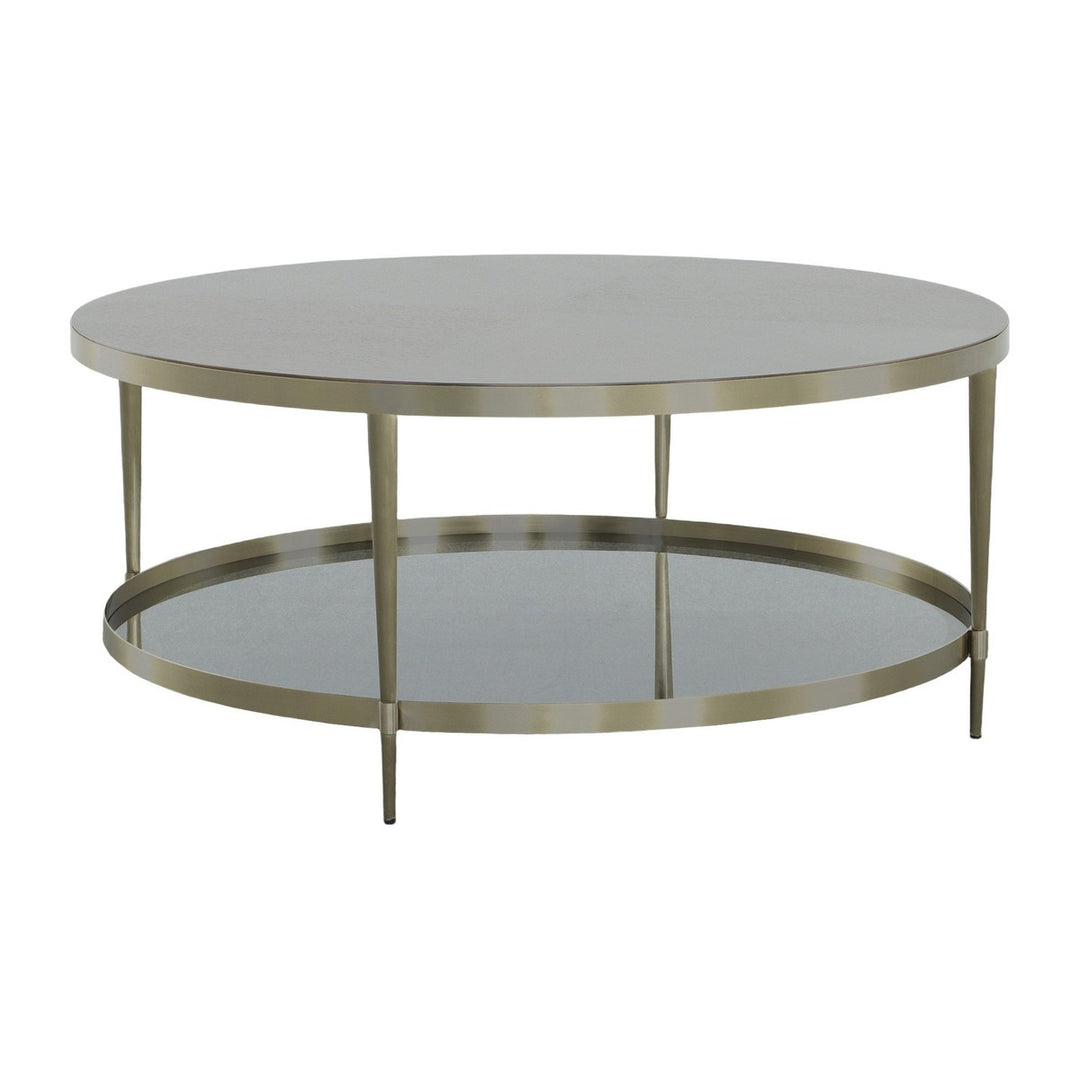 Libby Langdon Marlowe Tiered Round Cocktail Table - Smoked Stone - Stainless Steel, Walnut Solids